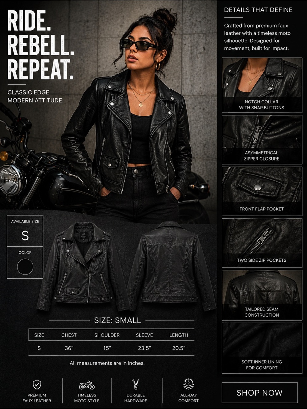 Women's Black Faux Leather Moto Jacket - Sleek Biker Style